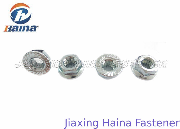 Hex Flange Nuts Carbon Steel , Zinc Plated Serrated Flange Lock Nut For Machinery